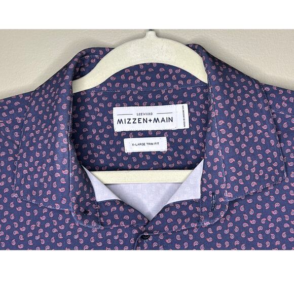 Mizzen + Main Leeward Shirt Trim Fit Blue Mini Paisley LS Stretch Button Up XL - Picture 3 of 8
